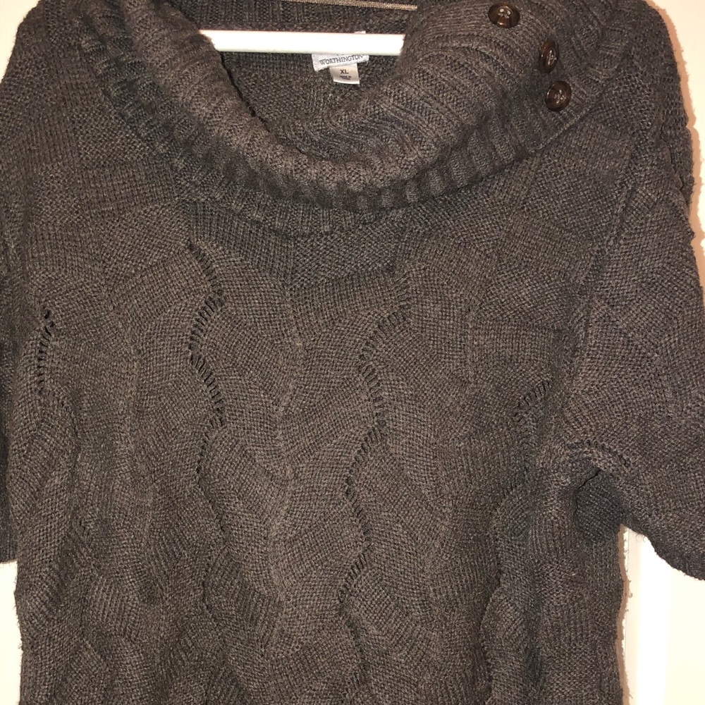 Short sleeve, cowl neck sweater